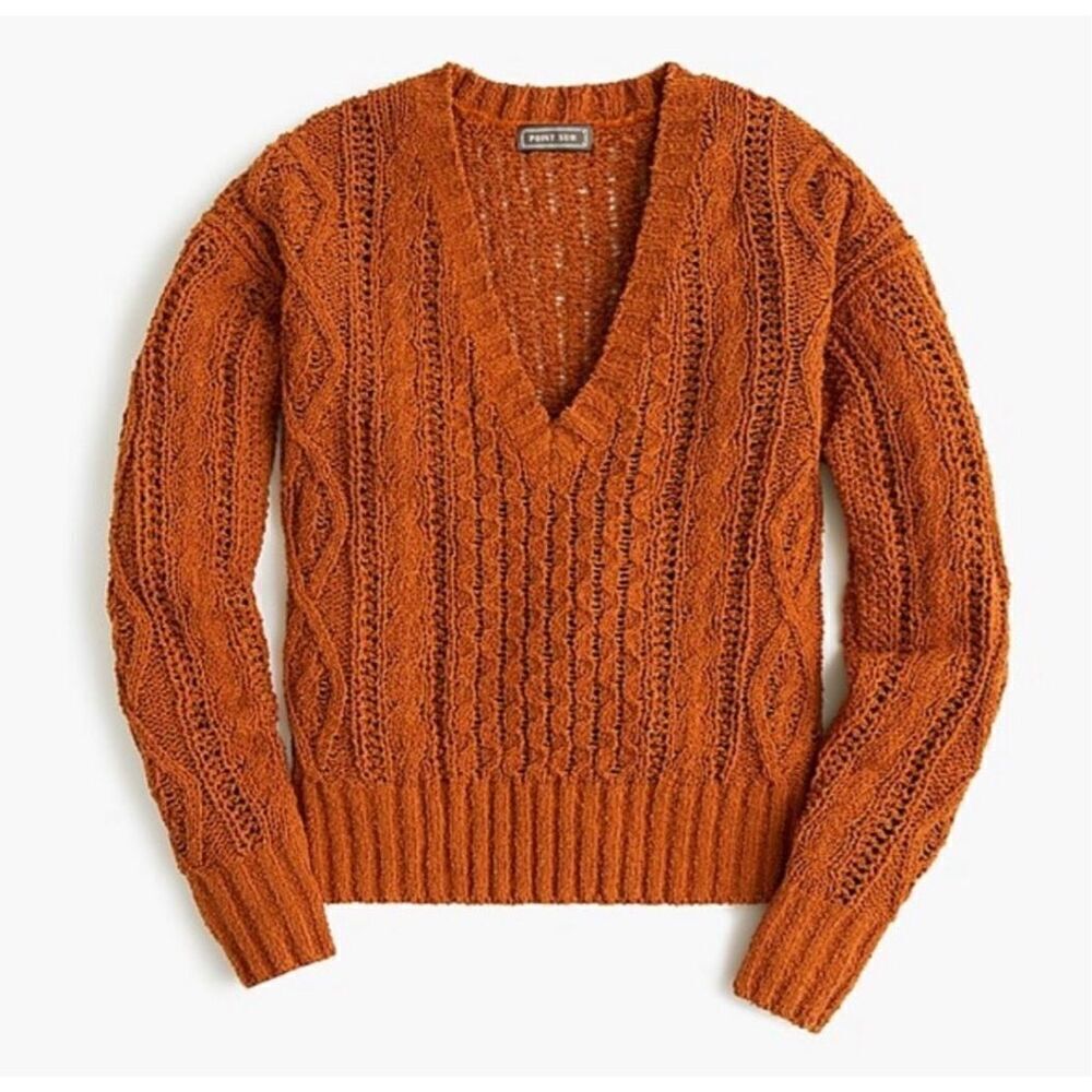 J. Crew Point Sur Cable Knit V Neck Sweater 2X
